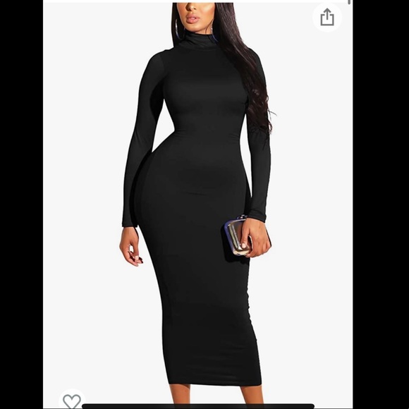 Turtleneck Long Sleeve Bodycon Long Dress Maternity Black - Picture 2 of 3